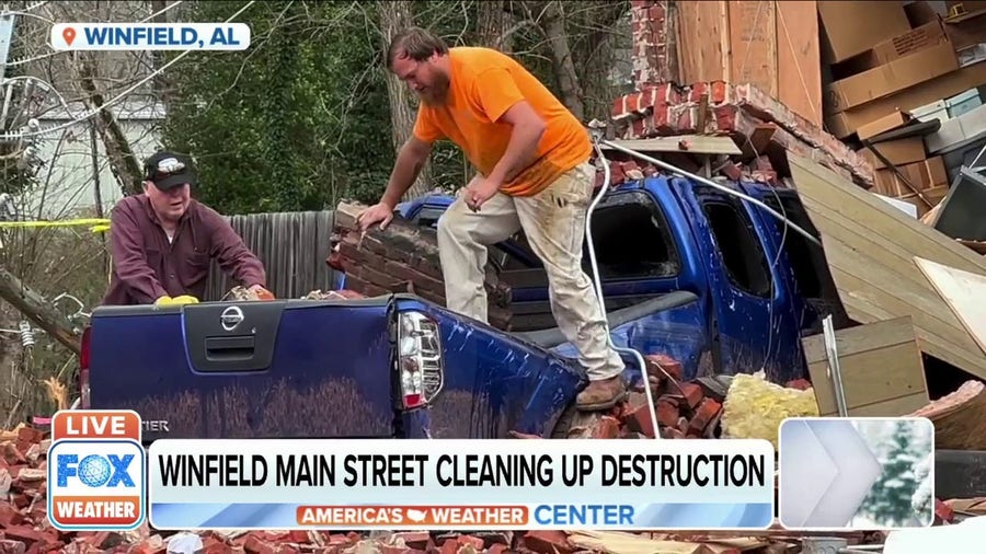 Winfield, Alabama cleans up after destruction from possible tornado