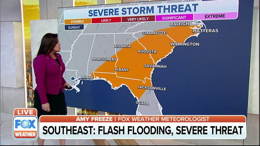 Heavy rain, severe storms possible in the Southeast on Sunday 