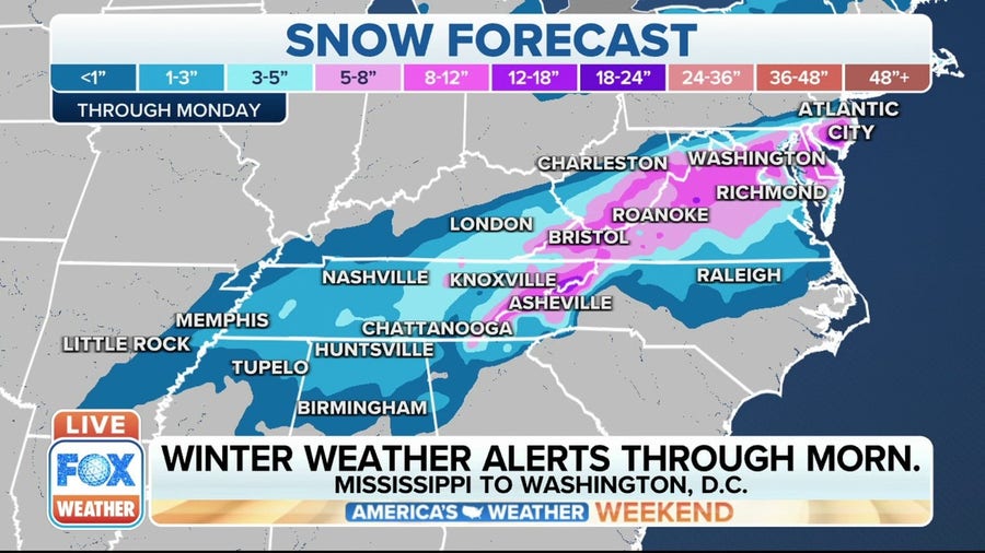 Significant snow expected in the Mid-Atlantic on Monday 