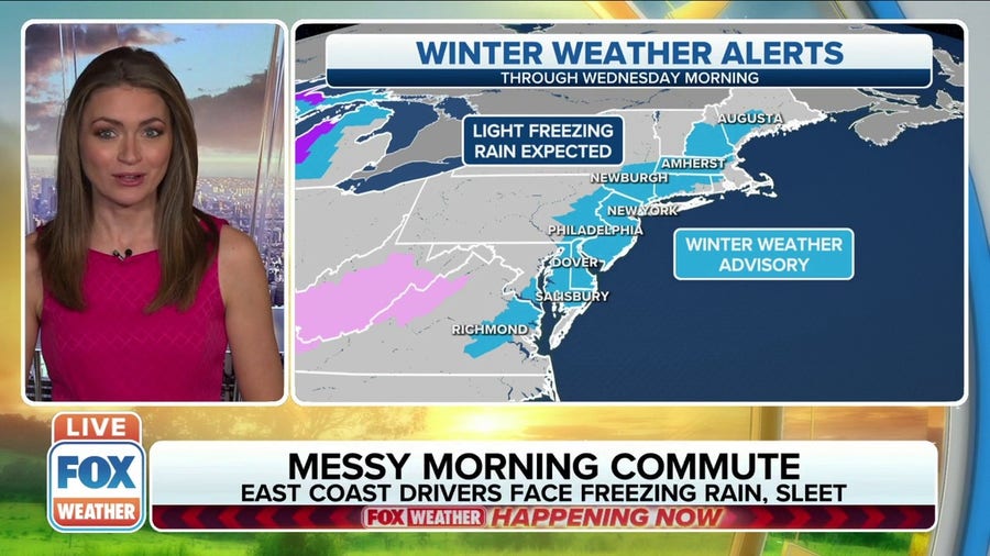Freezing rain could create travel troubles along I-95 corridor Wednesday morning 