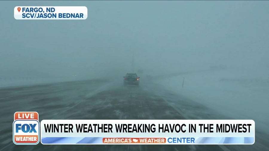 Blowing snow producing near-whiteout conditions in upper Midwest