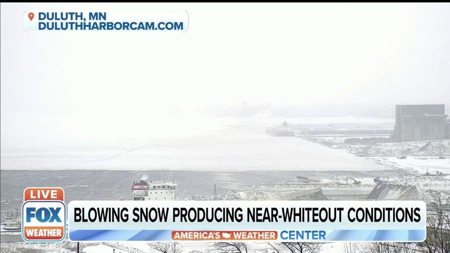 Blowing snow in Minnesota makes for near-whiteout conditions