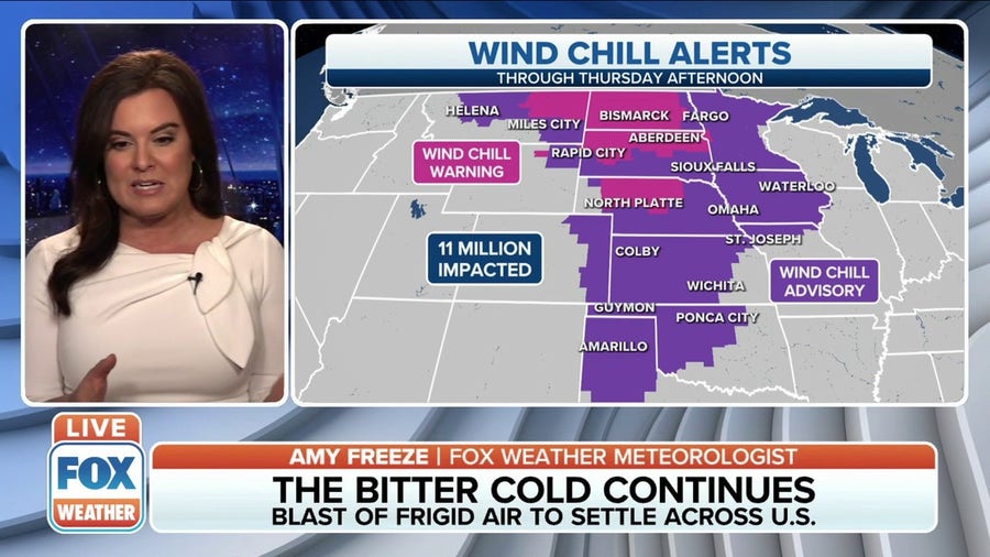 Wind chill alerts impacting 11 million in the US through Thursday