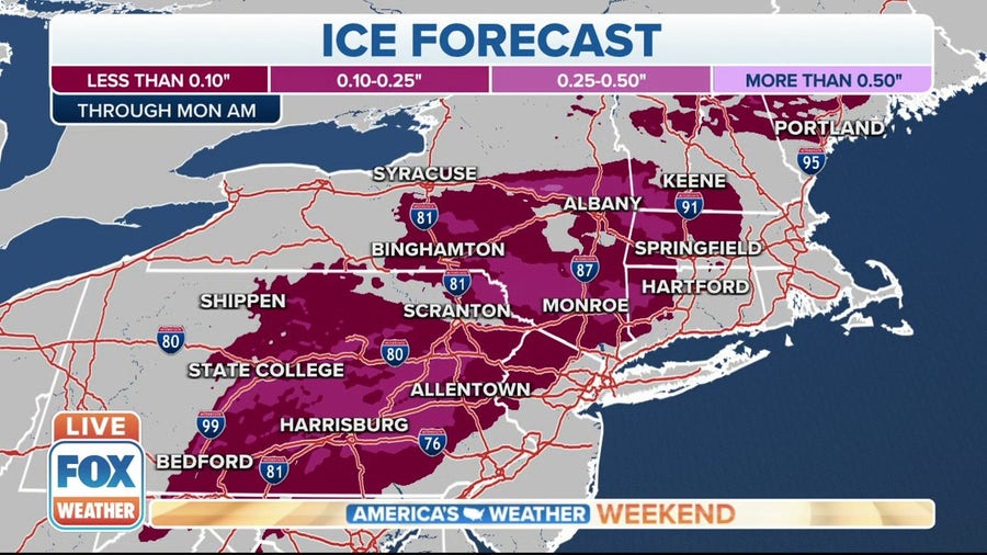 Freezing rain creating treacherous travel in the Northeast 