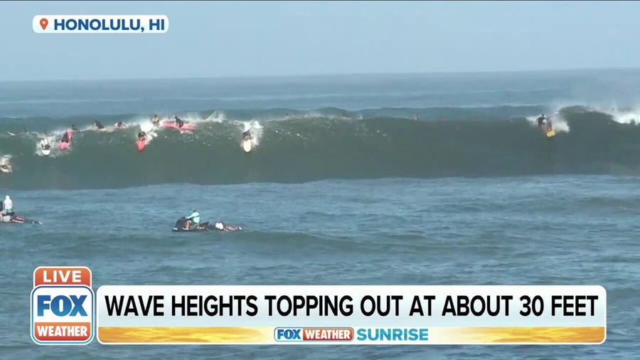 Wave heights topping out at about 30 feet in Honolulu, Hawaii