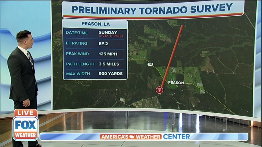EF-2 confirmed tornado touched down in Peason, Louisiana on Sunday