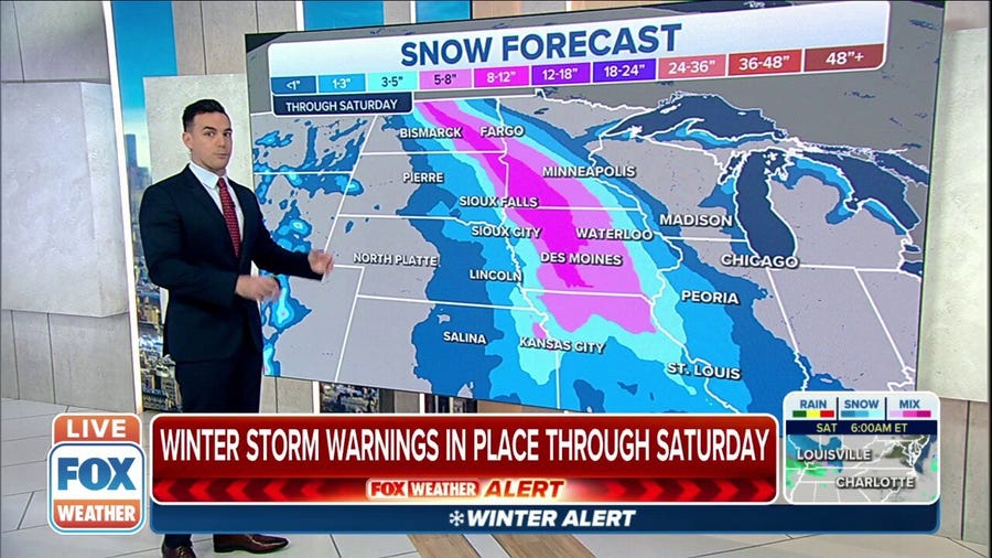 Dakotas, Minnesota, Iowa and Missouri could see up to 8 inches of snow