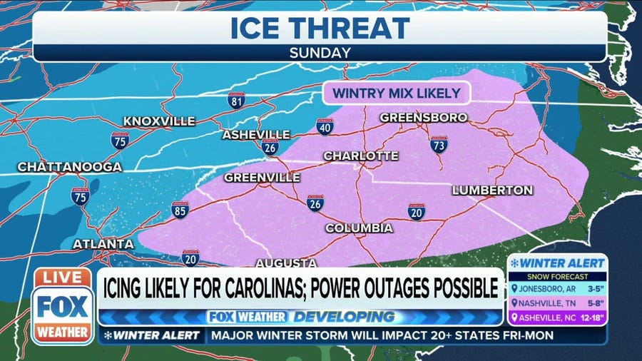 Wintry mix, icing possible in VA, NC, SC as major winter storm approaches