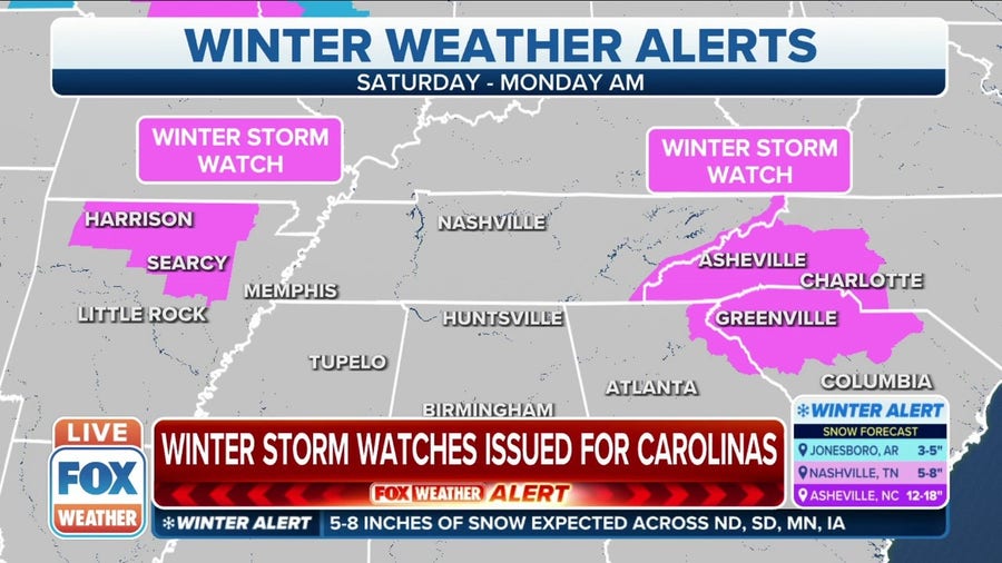 Winter storm watch issued for parts of the Carolinas
