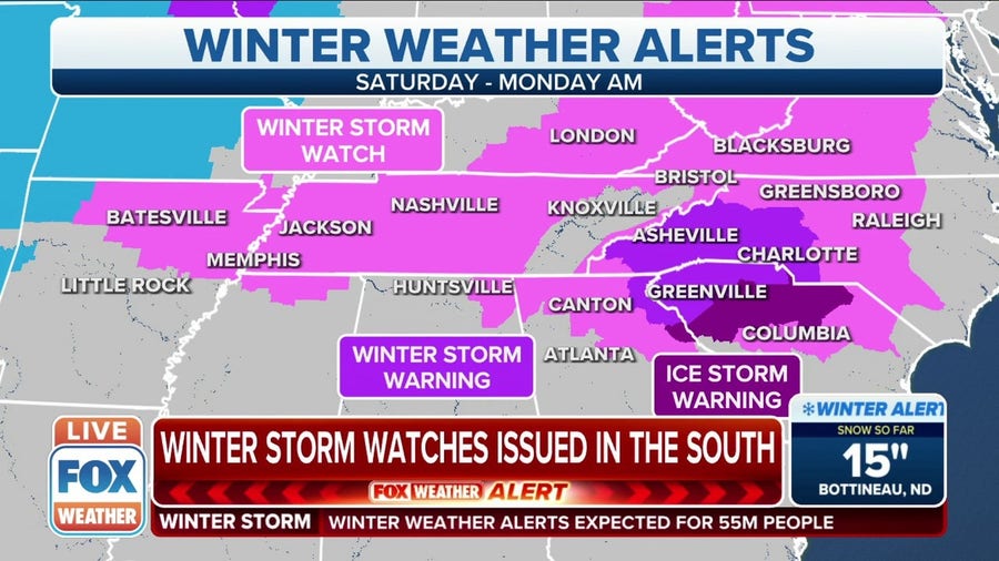 Winter Storm, Ice Storm Warnings now issued In Southeast ahead of winter storm