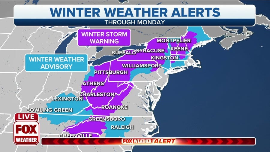 Snow from winter storm moving north into New England, Upstate New York