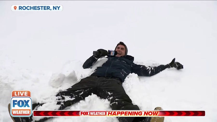FOX Weather's Max Gorden makes snow angel in Rochester, New York!
