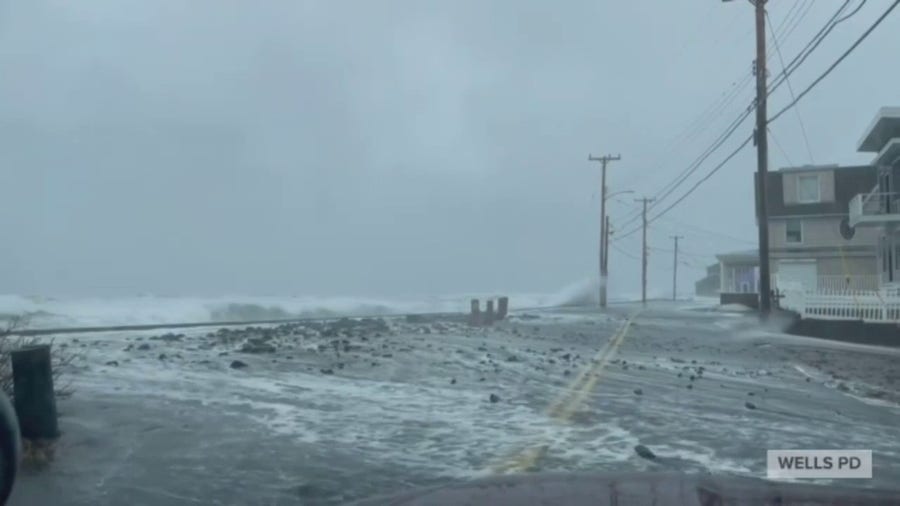 Angry sea: Big waves crash onto roads in Maine coastal town