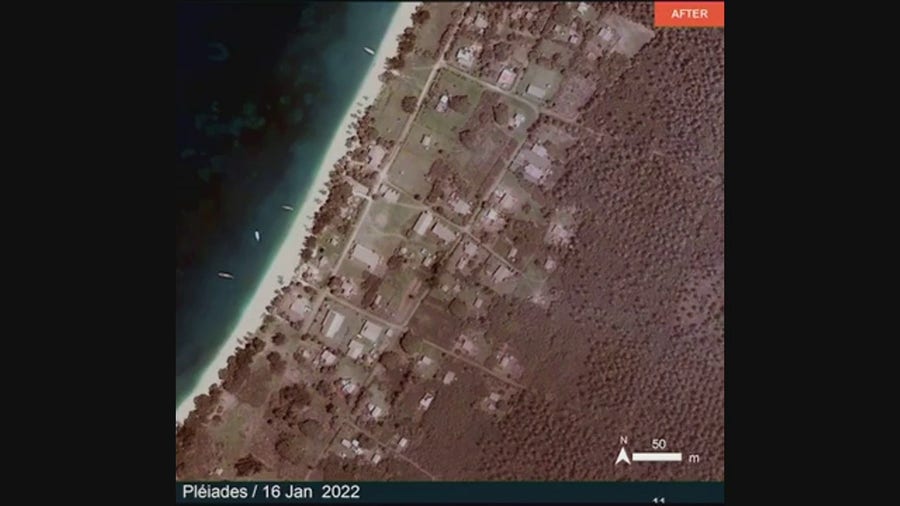 Satellite images show Tonga before, after volcanic eruption