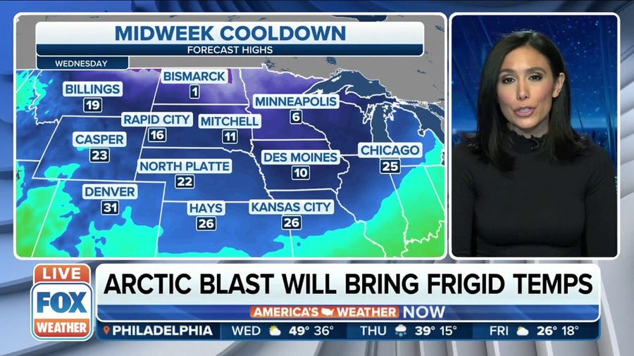 Midweek Arctic blast to bring frigid temperatures to Plains, Midwest