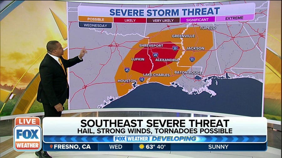 Hail, strong winds, tornadoes possible as severe storms threaten Southeast