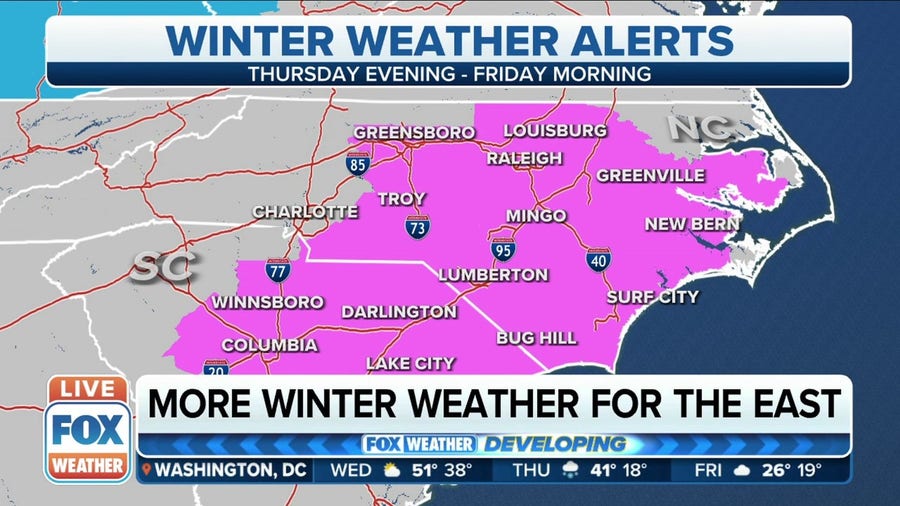 Winter weather alerts issued in NC, SC as winter storm approaches East Coast