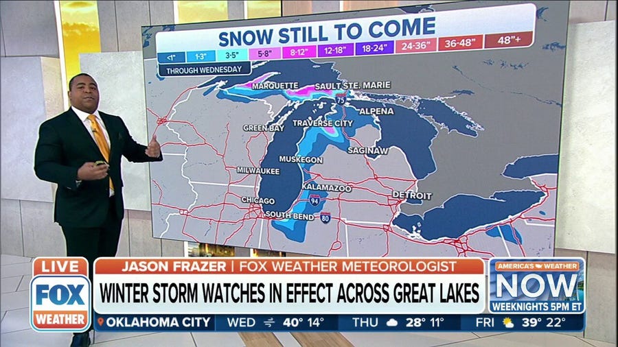 Winter Storm Watches in effect across the Great Lakes through Thursday