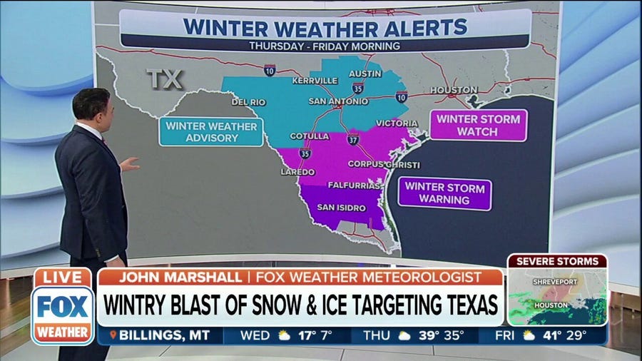 Some areas under winter storm warning as snow and ice target Texas