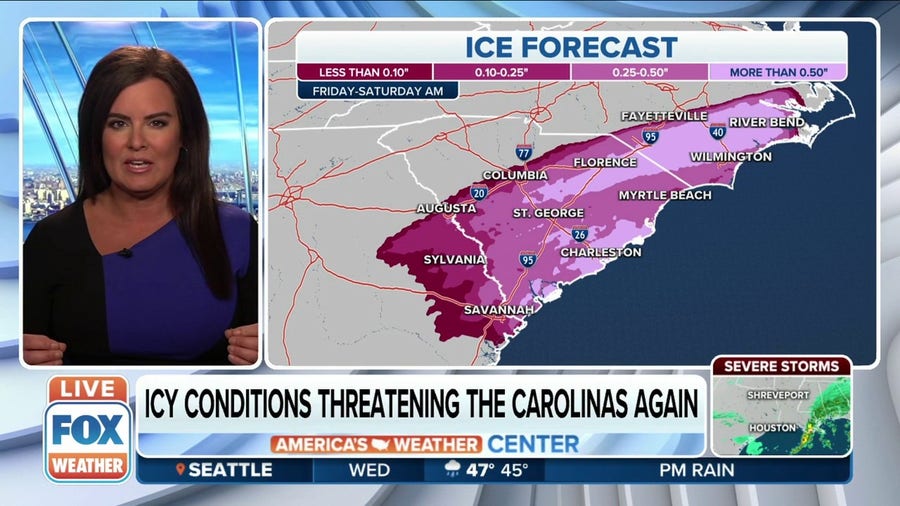 Icy conditions threaten Carolinas, more wintry weather aiming at Northeast