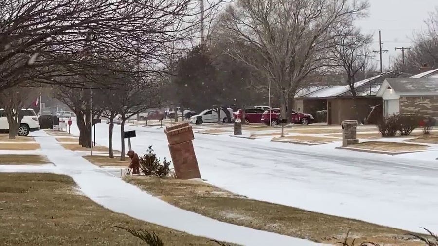 Snow covered streets in Amarillo, Texas