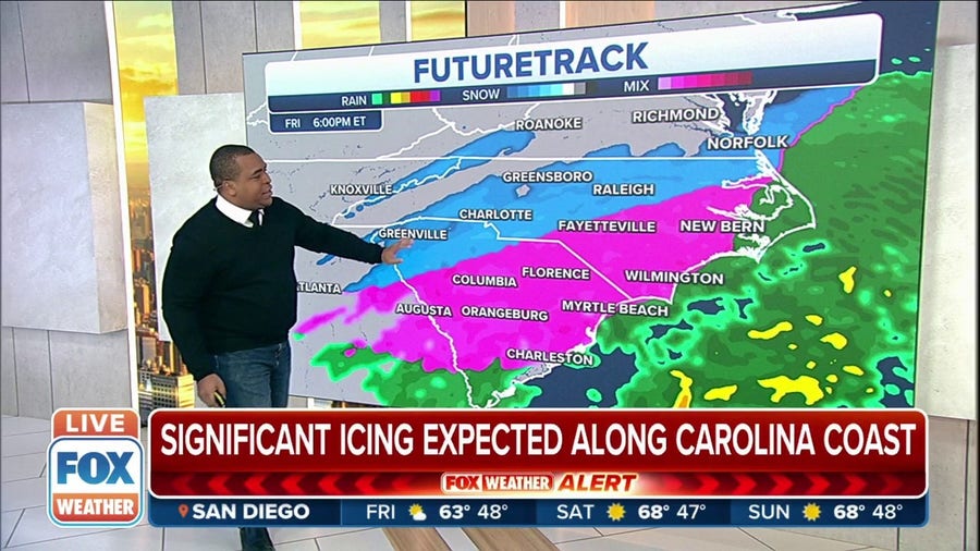 Significant icing expected along Carolina coast as winter storm makes impact