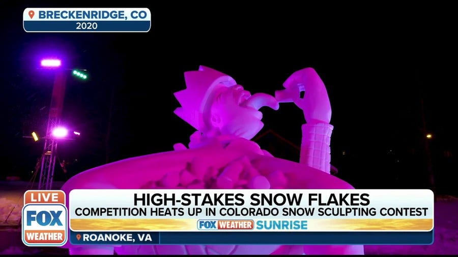 Snow sculptures made using only hand-tools in Colorado snow sculpting contest