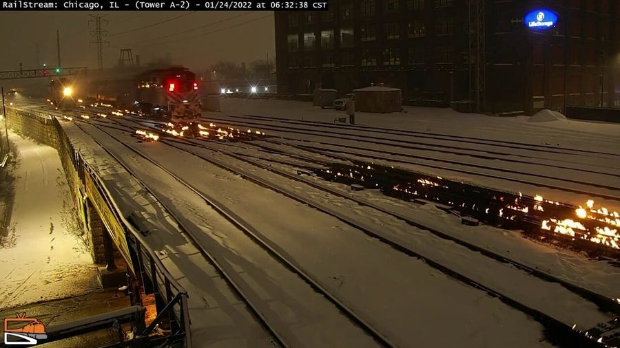 Train tracks in Chicago appear to be on fire