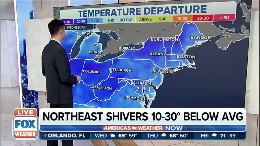 Frigid temperatures return to Northeast Wednesday, precede potential nor'easter