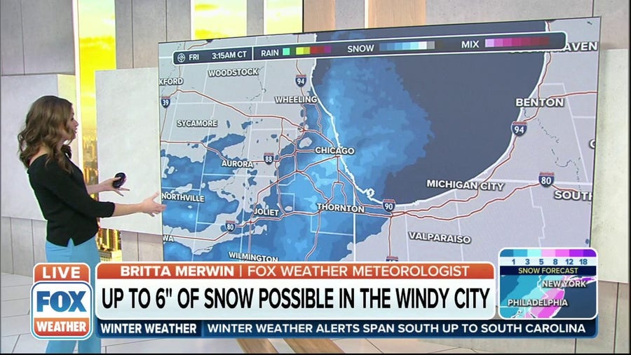 Six inches of snow is possible in Chicago on Friday