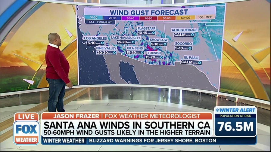 Santa Ana Winds in southern CA could bring 50 to 60 mph wind gusts