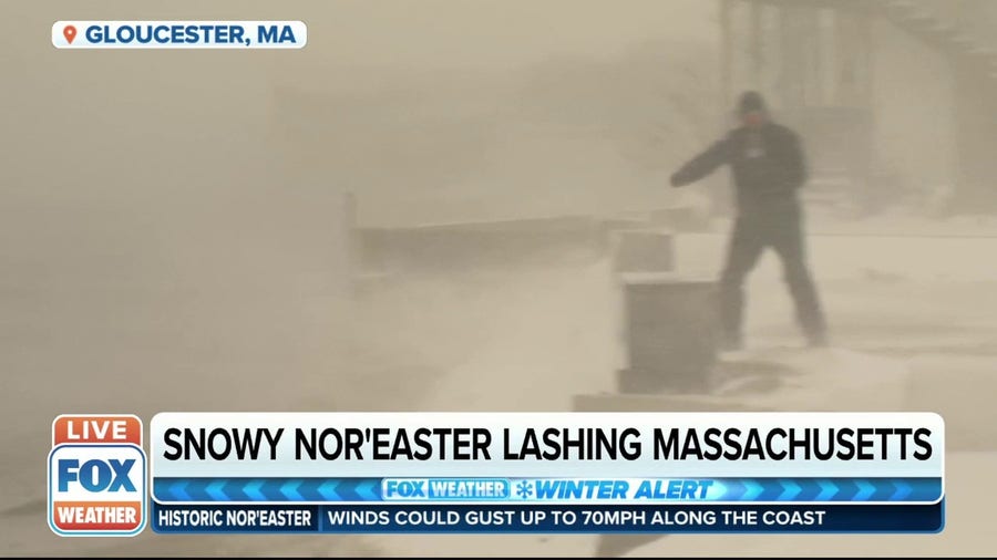 Nor'easter winds creating near whiteout conditions in Gloucester, MA