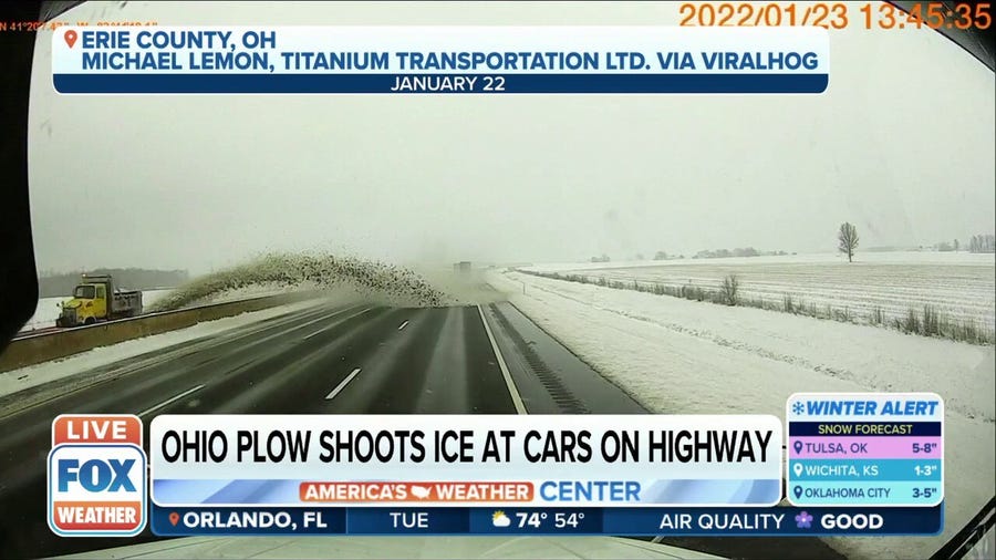 Watch: Ohio plow shoots snow and ice at cars on highway, causes accidents