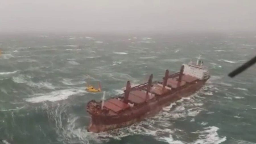 Crew rescued after cargo ship collides with vessel during Storm Corrie