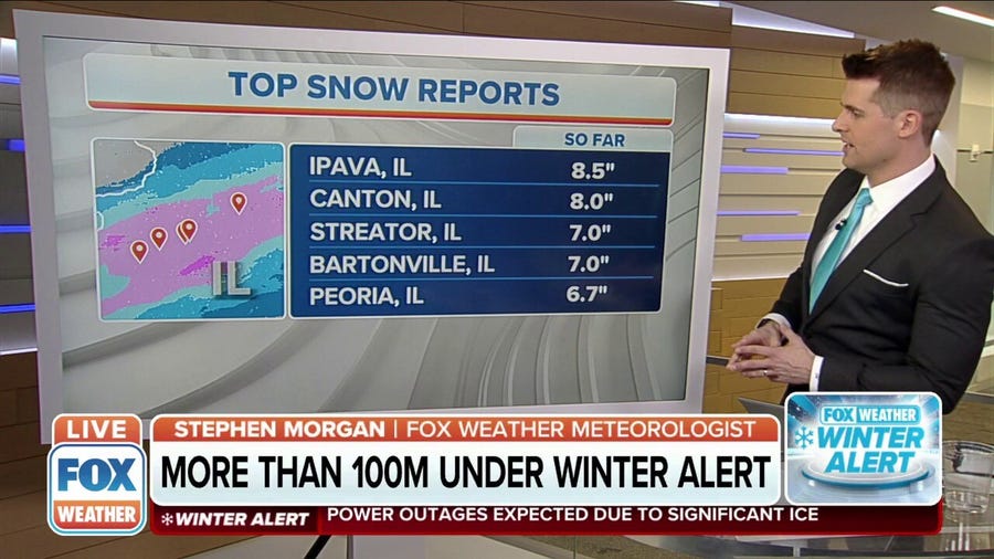 8+ inches of snow has fallen so far in parts of Illinois