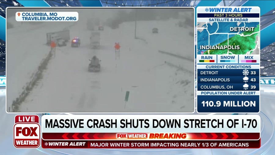 Crash causes stretch of I-70 in Missouri to shut down as heavy snow falls