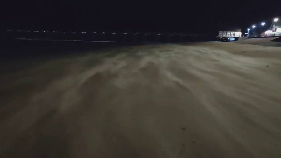 Winds howl across British beach during Storm Corrie