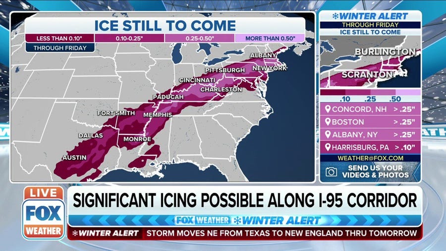 Major winter storm could produce significant icing along I-95 corridor