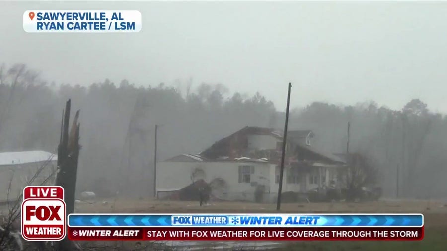 Tornado causes extensive damage to house, throws mobile home off foundation in Sawyerville, AL