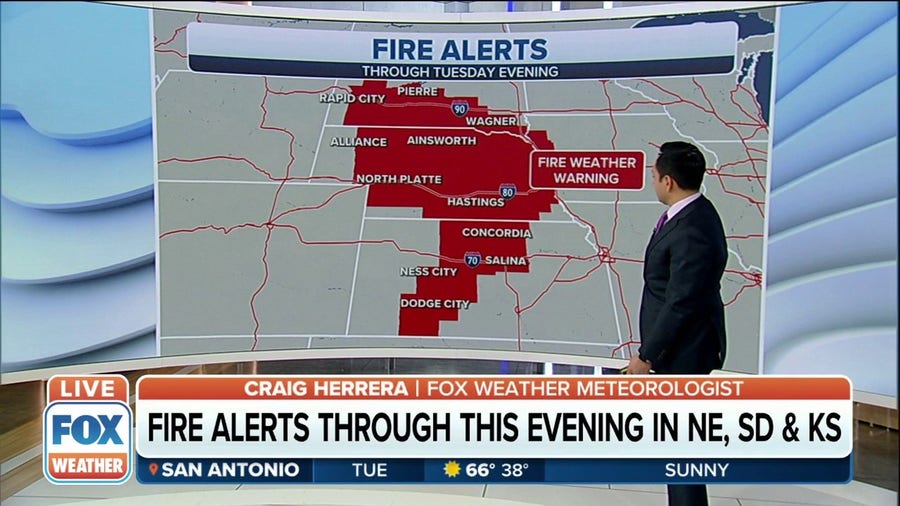 Fire alerts for Nebraska, South Dakota, Kansas through Tuesday evening