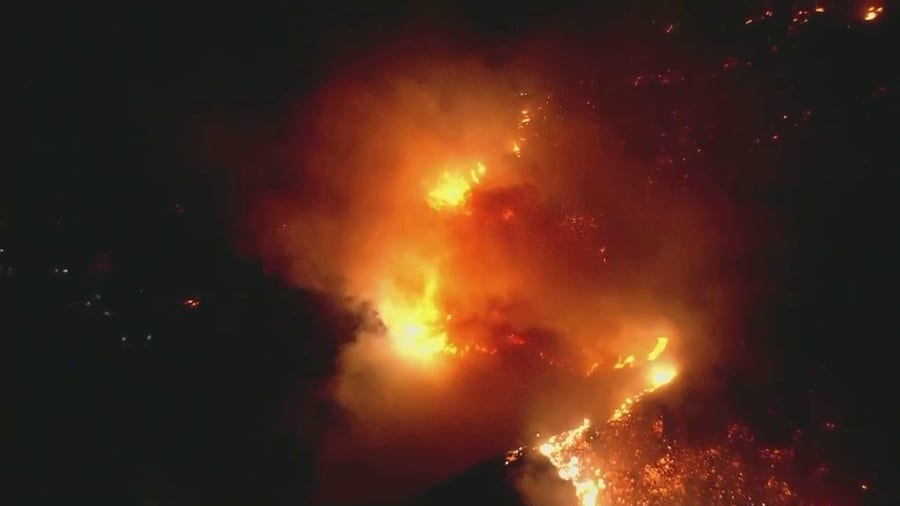 Helicopter video shows large brush fire in Laguna Beach, California