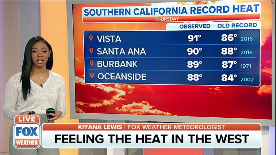 Well above-average temperatures remain in southern California