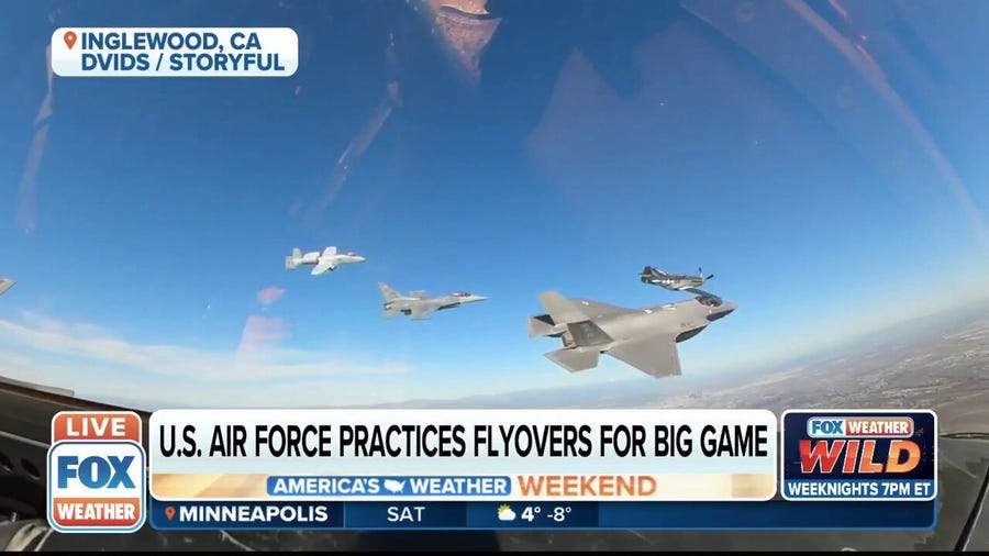 US Air Force practices flyovers for Super Bowl