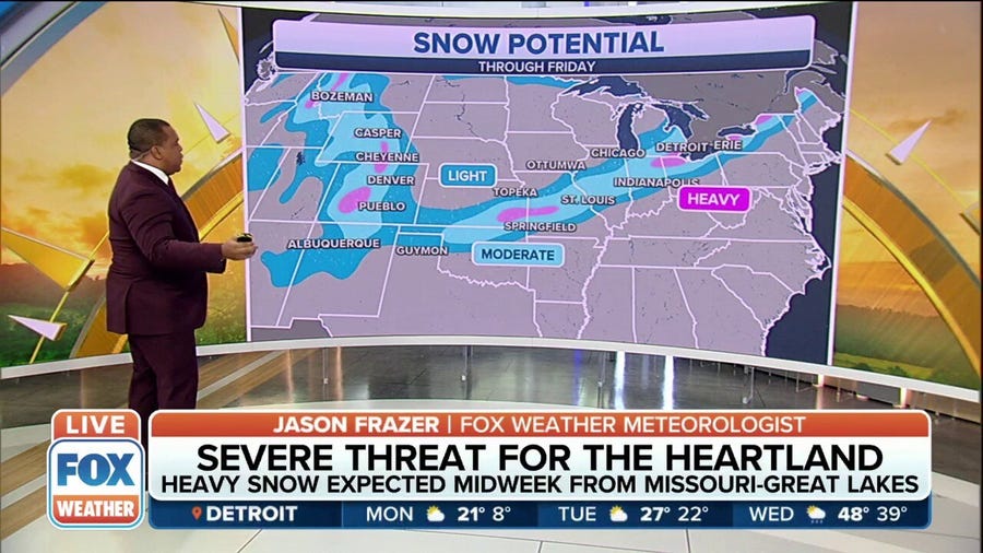 Storm system to bring heavy snow from Missouri to Great Lakes by midweek