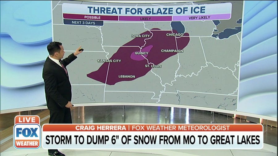 Storm to dump 6 inches of snow from Missouri to Great Lakes, ice possible