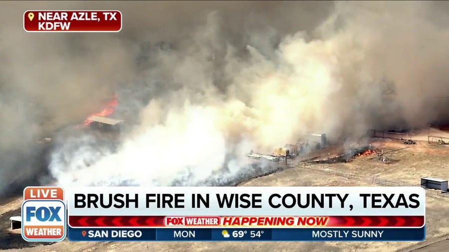 Watch: Large brush fire in Wise County, Texas