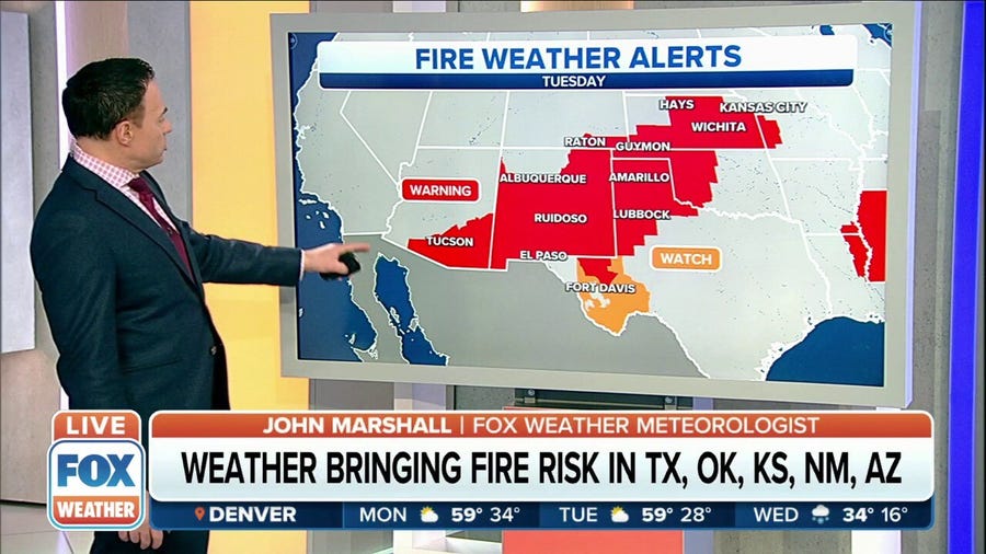 Fire threat in Southern Plains, Southwest through Tuesday
