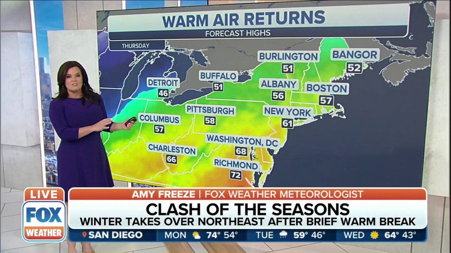 Warm air returning to Northeast later in week after frigid air Monday