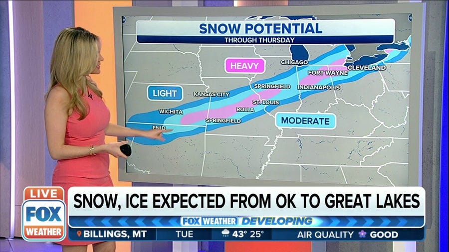 Midweek storm potential to bring snow, ice from Southwest to Great Lakes