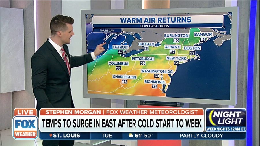 Temperatures to warm up in the East after cold start to week